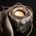Naturalny świecznik solny szary z tealight