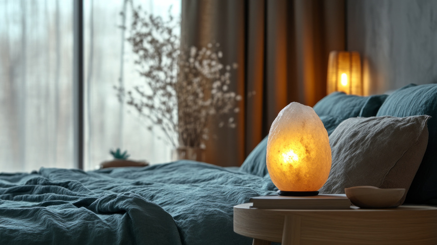 Łagodne oświetlenie w sypialni – lampa solna